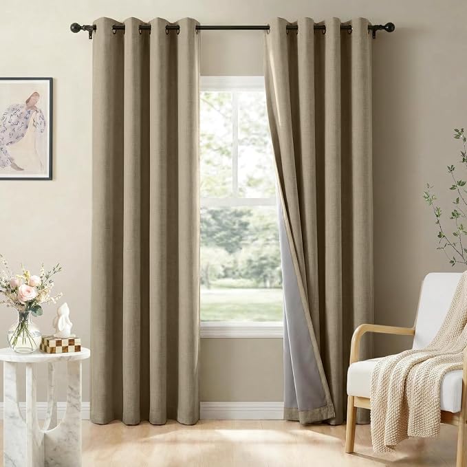 100% Blackout Linen Textured Curtains 96 Inch Long, Plaza Taupe | 100% Blackout by 100BlackoutShield