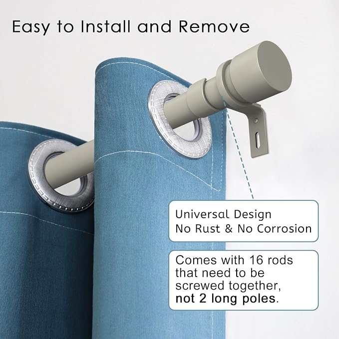 Byondeth Curtain Rods for Windows 16 to 240 Inches Adjustable Length 1 Inch - Image 2