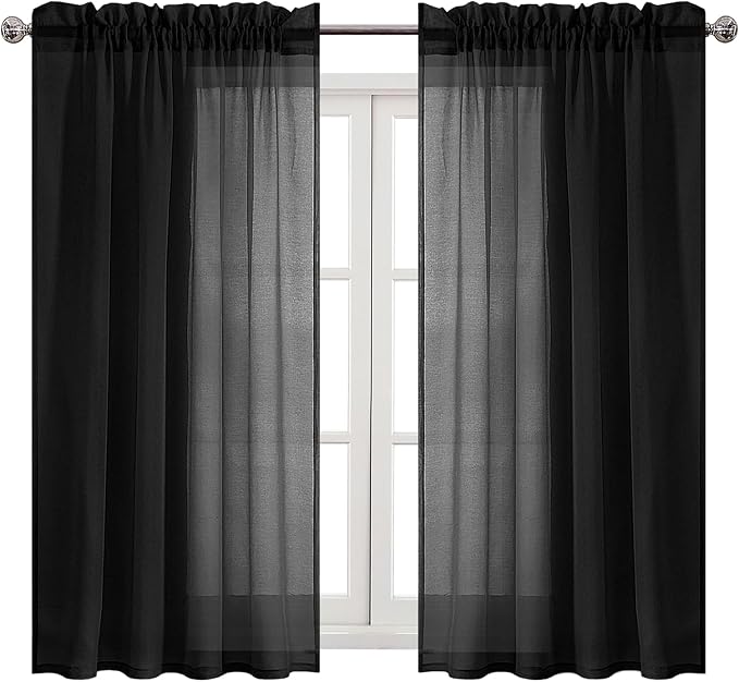 DWCN Black Sheer Curtains Semi Transparent Voile Rod Pocket Curtains - Image 9
