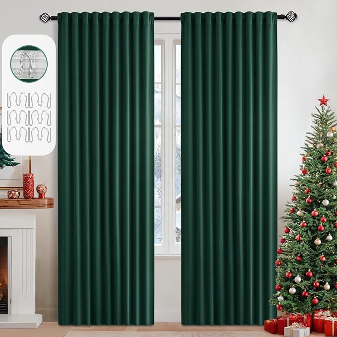 MIULEE Christmas Hunter Green Back Tab Blackout Curtains 90 Inches Long 2 by MIULEE