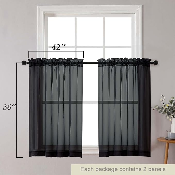 Cafe Curtains 36 Inch Length Tier 2 Pieces, Modern Soft Airy Sheer Kitchen - Image 2