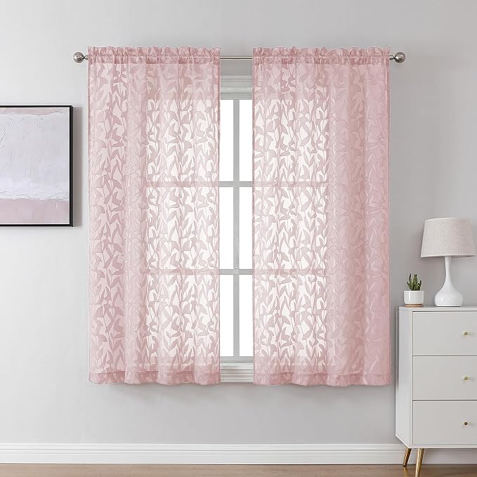 Lecloud Leia Blush Pink Sheer Curtains 45 Inch Length 2 Pcs, Rod Pockets by Lecloud