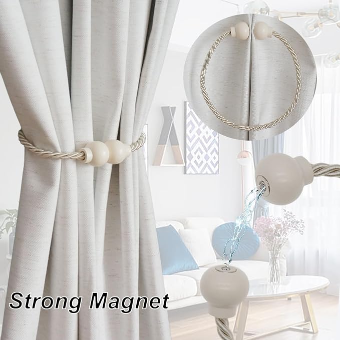 4 Pack Magnetic Curtain Tiebacks Modern Handmade Rope Curtain Tie Backs - Image 2