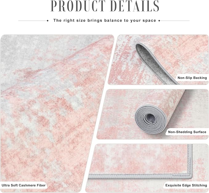 3x10 Washable Runner Rug：Modern Abstract Soft Carpet Pink White | - Image 5