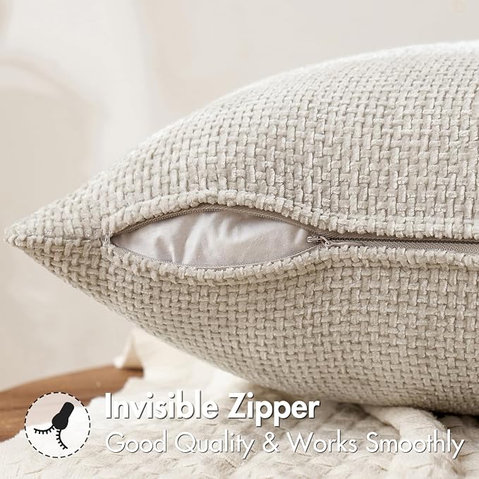 MIULEE Pack of 2 Euro Sham Pillow Covers 24x24 Inch Neutral Beige Modern Boho - Image 6