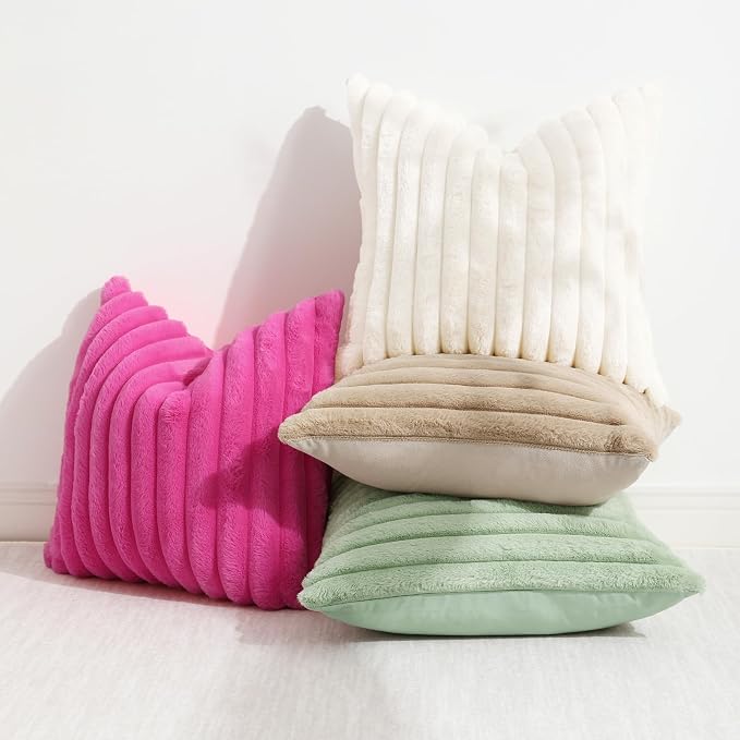 decorUhome Summer Cozy Faux Fur Throw Pillow Covers 18x18 Set of 2 Decorative - Image 5
