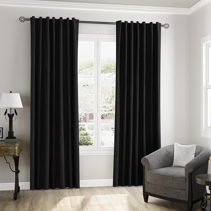 Guken Black 100% Blackout Curtains 90 Inch Length 2 Panels Set - Image 8