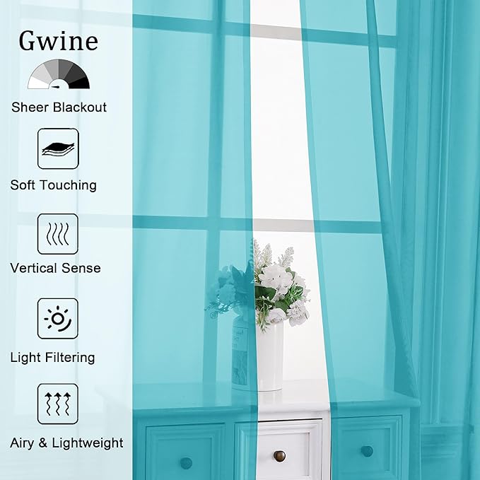 Gwine Turquoise Valances for Windows, Small Light Filtering Rod Pocket Cafe - Image 3