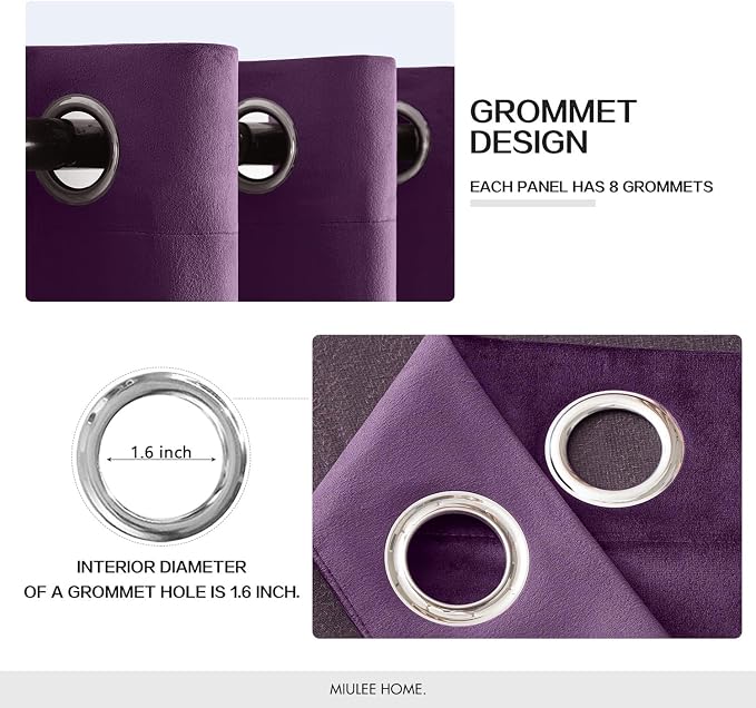 MIULEE Velvet Curtains Purple Elegant Grommet Thermal Insulated Soundproof Room - Image 2
