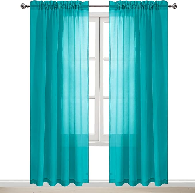 DWCN Turquoise Sheer Curtains Semi Transparent Voile Rod Pocket Curtains by DWCN