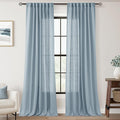 Dusty Blue Linen Curtains for Living Room Back Tab Light Filtering Semi Sheer by Jolilight
