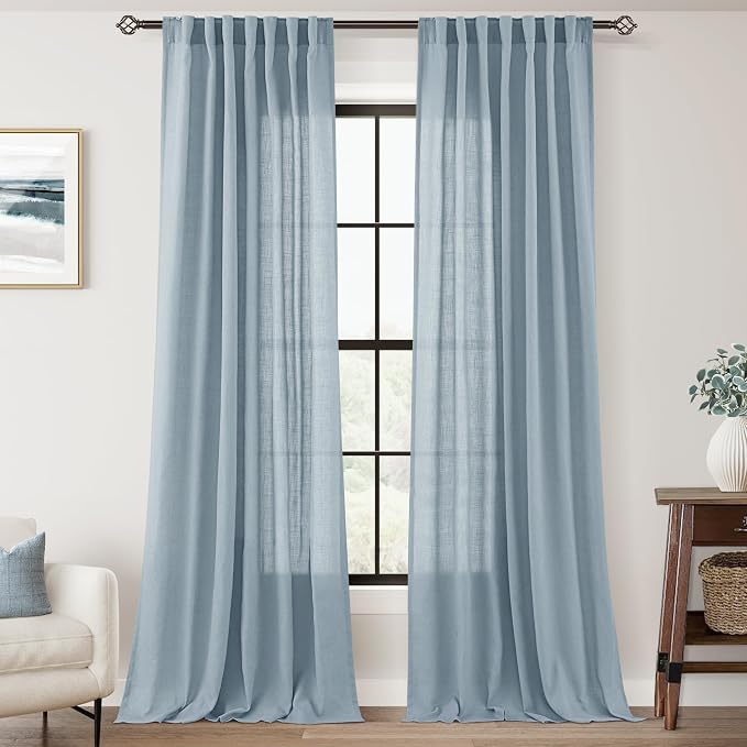 Dusty Blue Linen Curtains 84 inch Long by Jolilight