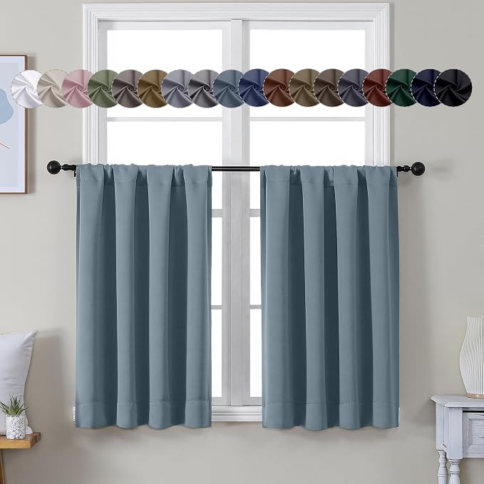 Simplebrand Ava Stone Blue Short 36 Inches Blackout Curtain 2 Panels Set by Simplebrand