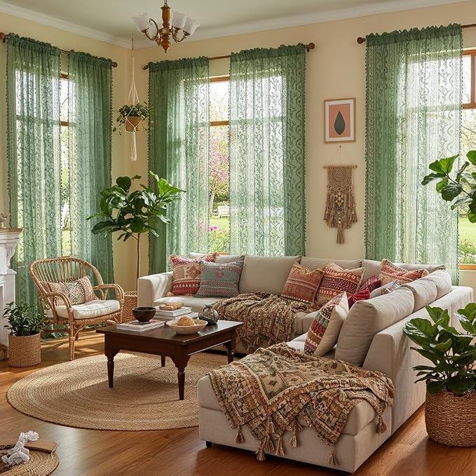 WAZZIO Boho Lace Curtains 2 Panels 96 Inches -Vintage Victorian Sheer Panel - Image 4