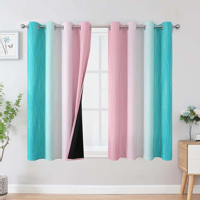 Estelar Textiler Pink and Teal Blackout Curtains 54 Inch Length, Full Light by ESTELARTEXTILER