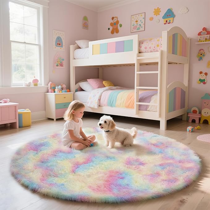 yulidayang Rainbow Fluffy Round Area Rugs by yulidayang