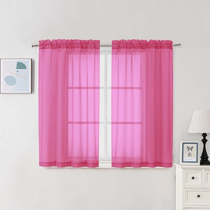 Chyhomenyc Sheer Curtains 54 Inch Long 2 Panels Set, Light Filtering Short Soft by Chyhomenyc
