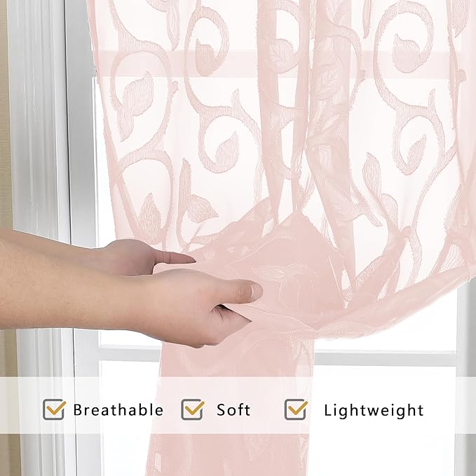 OWENIE Furman Blush Sheer Curtains 63 inch Length - Image 5