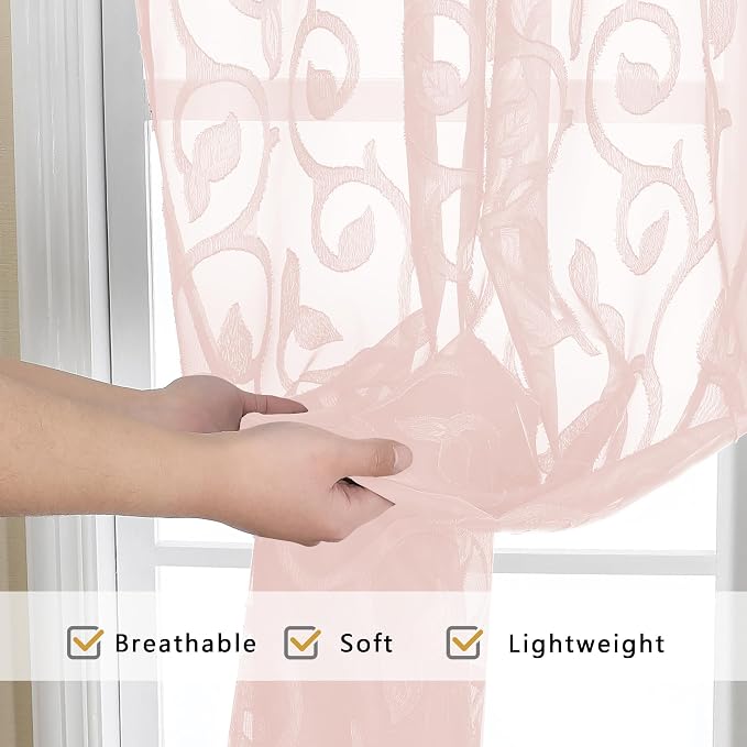 OWENIE Furman Blush Sheer Curtains, 72 inches Long 2 Panels Set, Light - Image 5