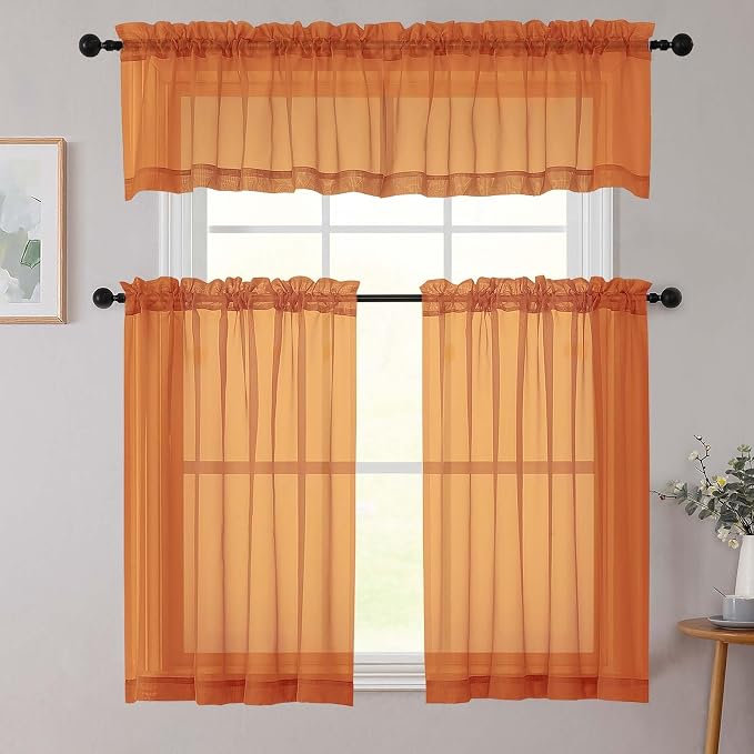 Cafe Curtains 36 Inch Length Tier 2 Pieces, Modern Soft Airy Sheer Kitchen - Image 8