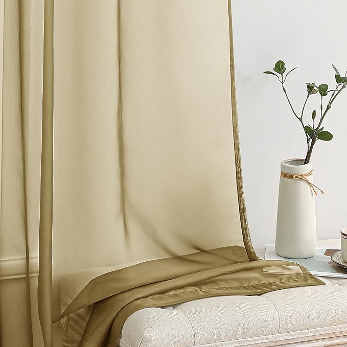 MIULEE Dark Gold Sheer Curtains 84 Inches Long 2 Panels, Light Filtering Voile - Image 4