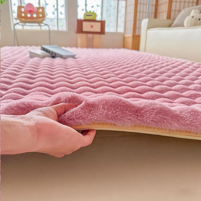 Pink Rabbit Plush Rug 8'x10', Fluffy Faux Fur Shaggy Area Rug - Image 6
