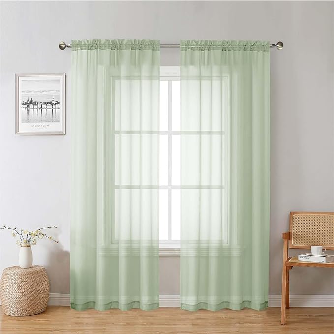 Lecloud Light Green Sheer Curtains 78 Inches Long 2 Panels, Modern Light by Lecloud