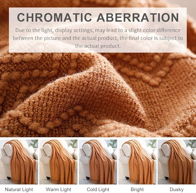BOURINA Almond Throw Blanket 60x80 Inches Throw Textured Solid Soft Sofa Throw - Image 7