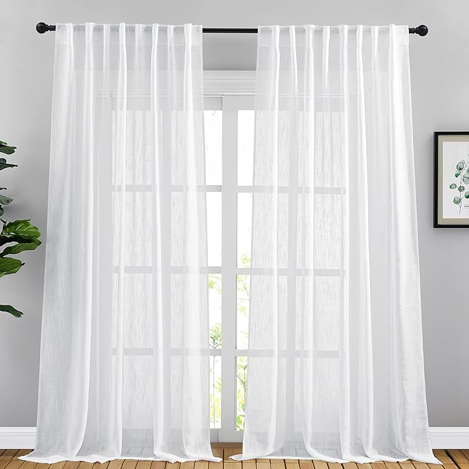 NICETOWN White Semi Sheer Linen Curtains by NICETOWN