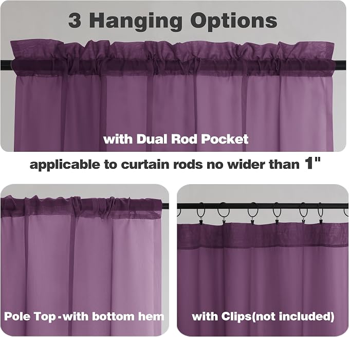 Chyhomenyc Plum Sheer Curtains, 84 inches Long 2 Panels Set, Rod Pocket Voile - Image 4