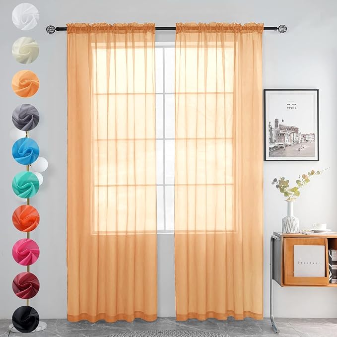 youleyar Solid Sheer Rod Pocket Curtain Voile Draperies 2 Panels White Beige by Youleyar