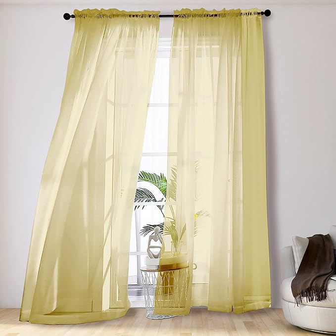 OVZME Mustard Yellow Sheer Curtains 108 Inches Long, Light Filtering Airy by OVZME