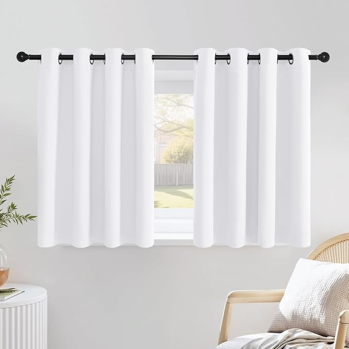 NICETOWN White Kitchen Curtains 36 inches Long, Modern Design Solid Grommet by NICETOWN