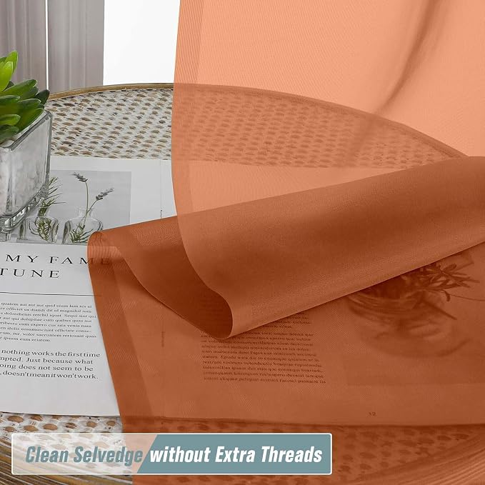 Orange Sheer Curtains 90 Inches Long 2 Panels, Light Filtering Solid Sheer - Image 2
