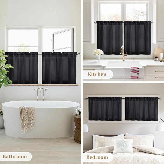 HOMEIDEAS Halloween Non-See-Through Black Privacy Sheer Kitchen Curtains - Image 8