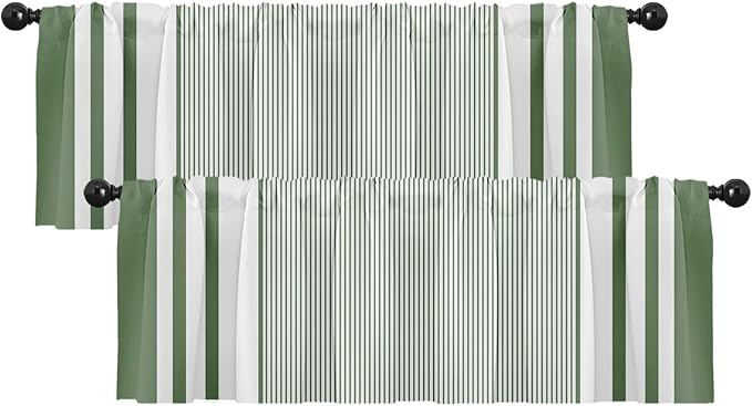 Emvency 2 Pack Valances Window Treatments, Striped Modern Green Farmhouse by Emvency