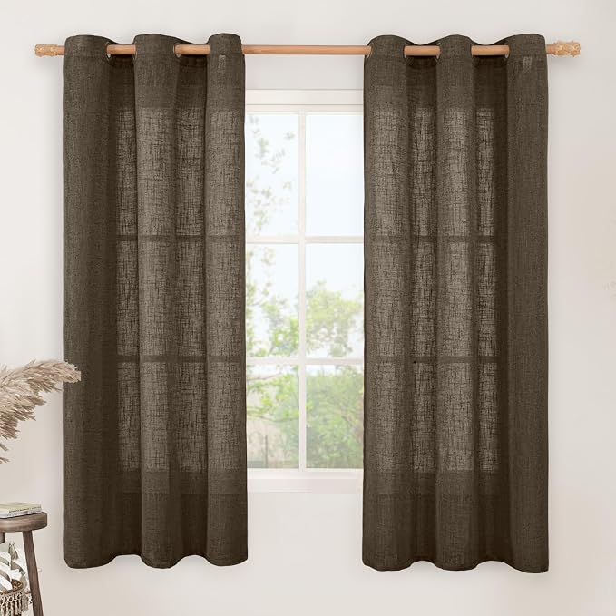 LAMIT Linen Curtains 63 Inch Length 2 Panels, Chocolate Linen Textured Light by LAMIT