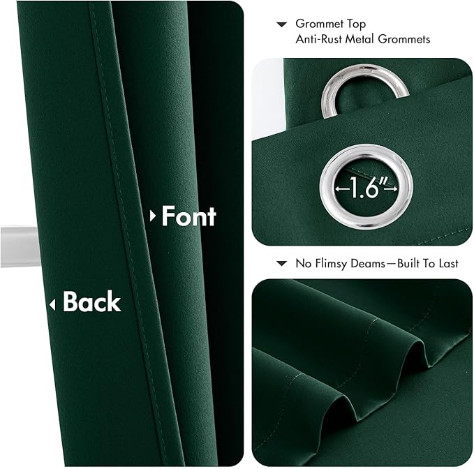 MIULEE Blackout Curtains for Bedroom 2 Panel 50 x 63 Inch Long Hunter Green | - Image 4