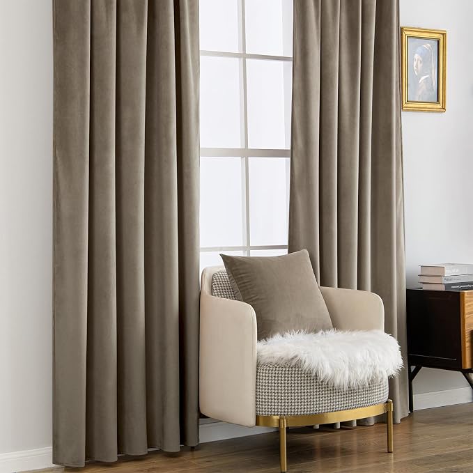MIULEE Taupe Velvet Curtains 90 inches - Image 7