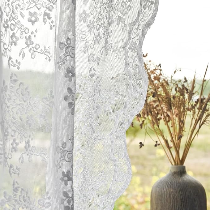 YJ YANJUN Vintage Lace Curtains 120 Inches Long-Victorian Floral Pattern White - Image 4