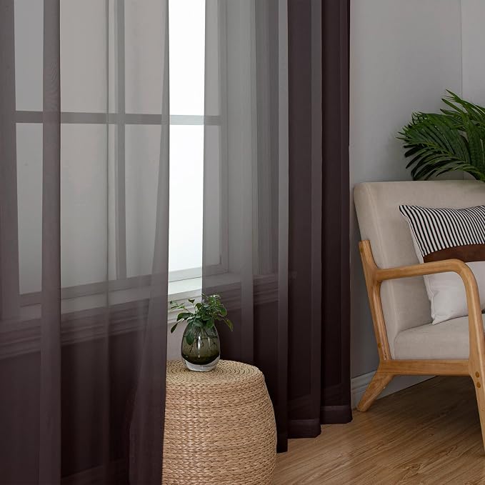 Lecloud Chocolate Sheer Curtains 96 Inches Long 2 Panels, Voile Breathable - Image 9