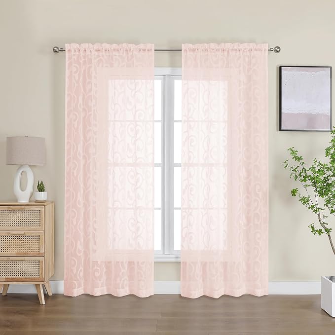 OWENIE Furman Blush Sheer Curtains, 72 inches Long 2 Panels Set, Light by OWENIE