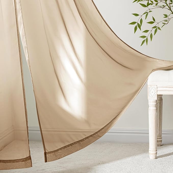 MIULEE Brown Sheer Curtains 108 Inches Long, 4 Panels Set, Rod Pocket Voile - Image 6