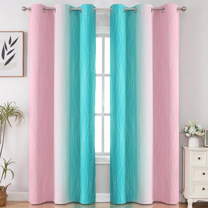 Estelar Textiler Pink and Teal Ombre Blackout Curtains - Image 2