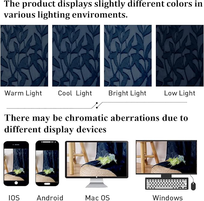 Lecloud Leia Navy Blue Sheer Kitchen Curtains 36 Inch Length 2 Panels, Jacquard - Image 7