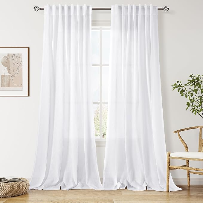 Snow White Linen Curtains 102 Inches Long by Nanspring