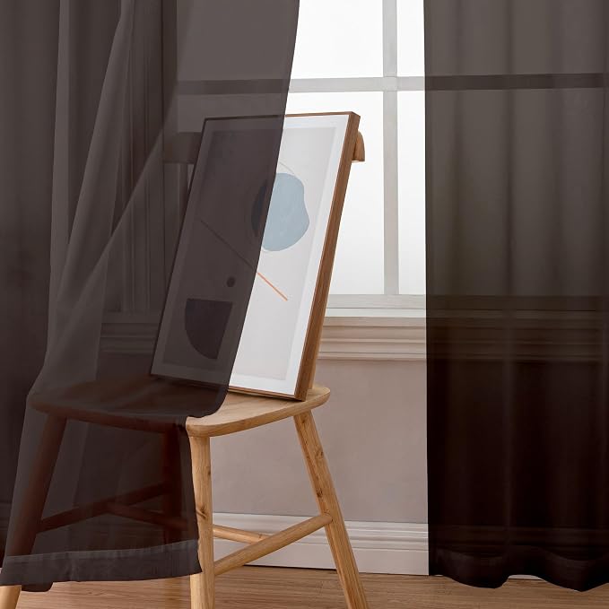 Simplebrand Chocolate Short Sheer Kitchen Curtains 36 Inch Length Tier Rod - Image 4