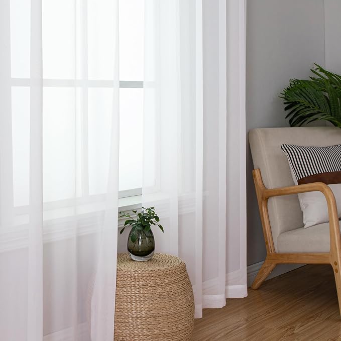 Lecloud Sheer Curtain Panels Set 96" Inches Long, Solid Voile Light Filtering - Image 4