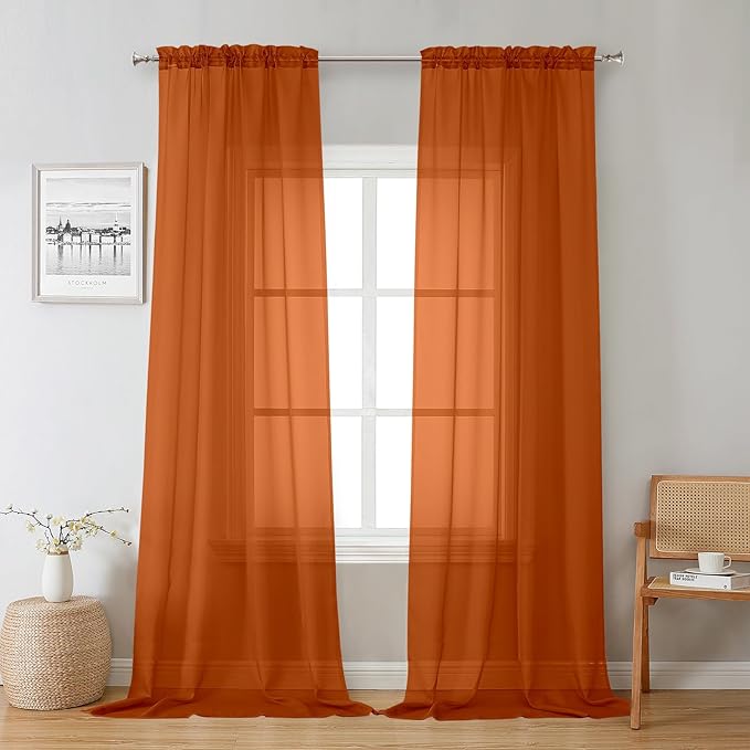 Lecloud Orange Sheer Curtains 96 Inches Long 2 Panels, Light Filtering Voile by Lecloud