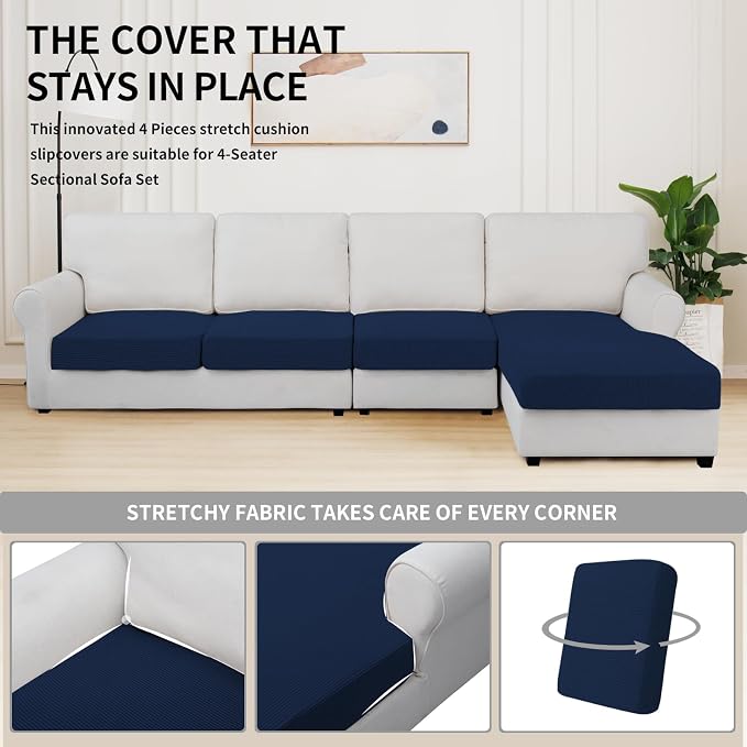 Easy-Going Stretch 4 Pieces Couch Cushion Covers - Image 5